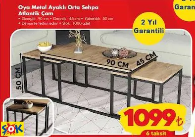 OYA METAL AYAKLI ORTA SEHPA ATLANTİK ÇAM